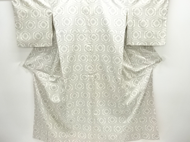 JAPANESE KIMONO / ANTIQUE ENSEMBLE KIMONO & MICHIYUKI COAT / SILK / TOKAMACHI TSUMUGI / WOVEN FLORAL CREST & KIKKO